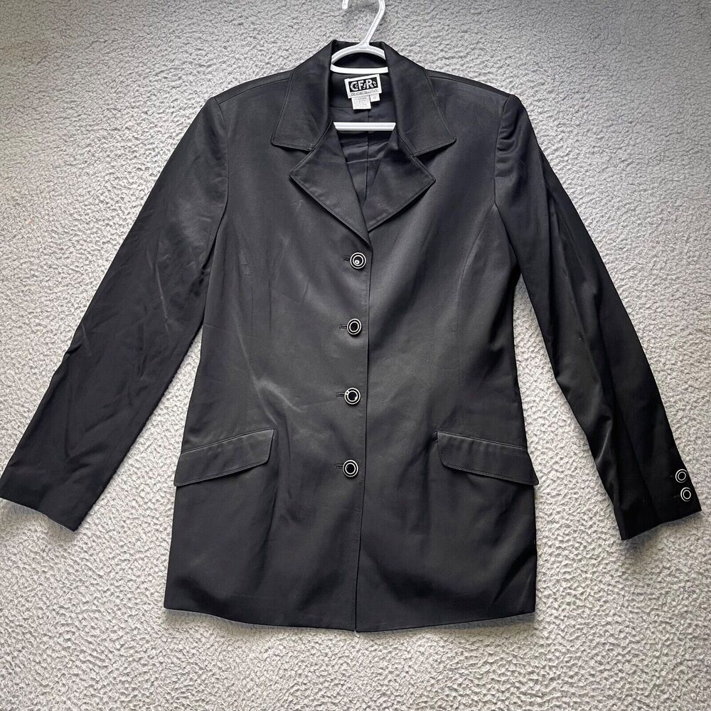 Christian Francis Roth Jacket Size 10 Black CFR Button Up Coat Shoulder Pads